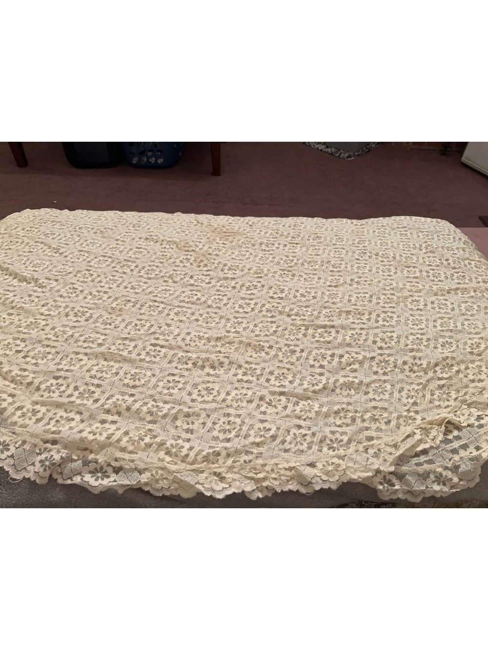 Vintage Cream Lace Tablecloth with Floral Pattern